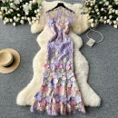 LE2621 Vintage Three-Dimensional Flower Decoration Maxi Lace Dresses Elegant Women'S Boutique Embroidery Long Fishtail Dress