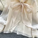 LW0827 Breezy Bow Tie Streamer Satin Blouse Ladies Chic Blouses 2025 Blouses Elegant Women Ladies