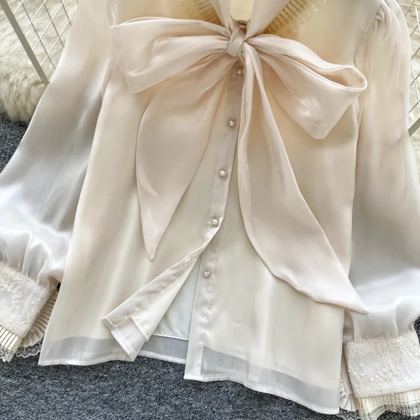 LW0827 Breezy Bow Tie Streamer Satin Blouse Ladies Chic Blouses 2025 Blouses Elegant Women Ladies - Image 6