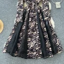 LE2766 Niche Women'S Dress 2025 Autumn Printed Dress Senior Sensor-Mesh Patchwork Print Suit Collar Waist Long Skirt