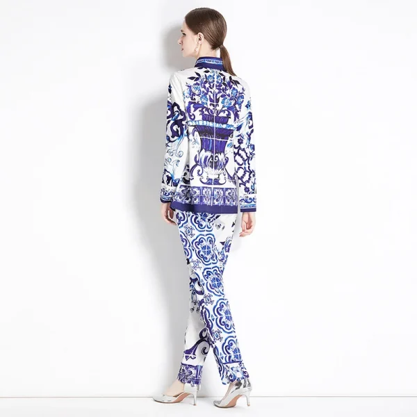LE1861 Luxury Women'S Suit Mayorika Printed Shirt High Waisted Straight Leg Pants Formal Office Party 2 Piece Set - Image 3