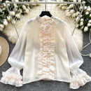 LW0829 Light Luxury Senior Sense Trumpet Sleeve Shirt Women'S Wooden Ear Edge Gauze Diamond Design Blouses 2025