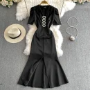 LE2657Chic Maxi Evening Dress Woman Love Button Fishtail Dresses 2025 High-End V-Neck Romantic Dinner Party Long Dress Lady