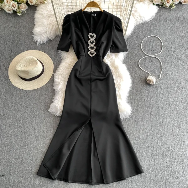 LE2657Chic Maxi Evening Dress Woman Love Button Fishtail Dresses 2025 High-End V-Neck Romantic Dinner Party Long Dress Lady - Image 2