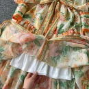 LE2635 Ethnic Chiffon Maxi Printed Dress Ladies Court Style Stand Collar Long Sleeve Long Gown Boutique Holiday Dress for Women
