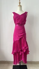 LE2642 Sexy V-Neck Autumn Chiffon Pleated Dress Woman Lotus Leaf Lace Splicing High Waist Fairy Skirt Elegant Evening Dresses