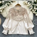 LW0745 Senior Sense Shirt Women Three-Dimensional Flower Light Luxury Temperament Blouses Elegant Women