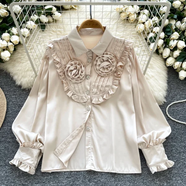 LW0745 Senior Sense Shirt Women Three-Dimensional Flower Light Luxury Temperament Blouses Elegant Women - Image 5