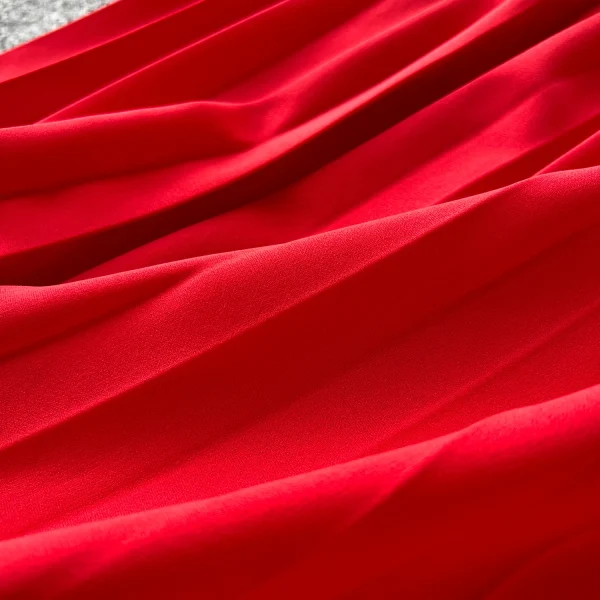 LE2624 Temperament Large Size Deep V-Neck Evening Dress Red Pleated Skirt Stitching Bridesmaid'S Wedding Dress Loose Maxidress - Image 5