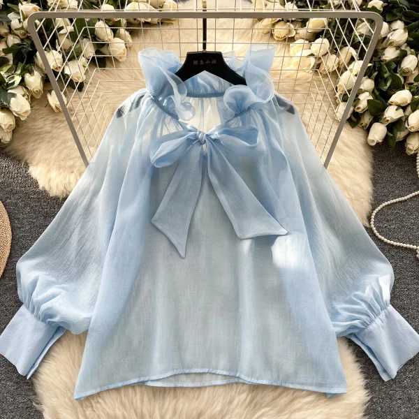 LW0831 Long Sleeve Shirt 2025 Spring New Lace-Up Ruffled Loose Temperament Blouses Elegant Women Ladies Tops For Women Casual - Image 6