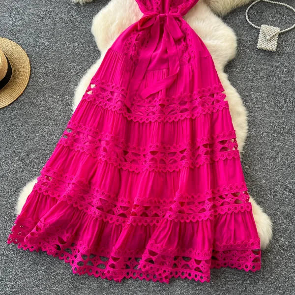 LE2617 Women'S Boutique Hollow Embroidery Maxi Dresses Elegant Sleeveless Lace Robe Socialite Party Lace Dresses Women Elegant - Image 4