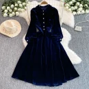 LE2660 2025 Winter Socialite Midi Evening Dresses for Woman Autumn High-End Dinner Dress Pearl Button Velvet Long Dress Female