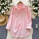 LW0750 Spring Shirt Women 2025 New Hollow Lace Hook Loose Thin Irregular Foreign Style Striped Blouses Elegant Women