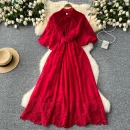 LE2627 French Vintage Maxi Evening Dresses Woman Elegant Lace-Up Ruffled Short Sleeve A-Line Long Dress Lady 2025 New