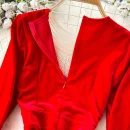 LE2662 Autumn Beading Evening Dresses Woman Femininity Chic Long Sleeve V-Neck Slit Bag Hip Canary Long Dress Female Winter 2025