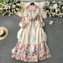 LE2584 Vintage Maxi Printed Dresses 2025 New Autumn Lantern Long Sleeve Evening Gown Single Breasted Women Boutique Long Dresses