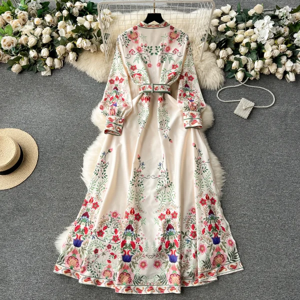 LE2584 Vintage Maxi Printed Dresses 2025 New Autumn Lantern Long Sleeve Evening Gown Single Breasted Women Boutique Long Dresses - Image 2