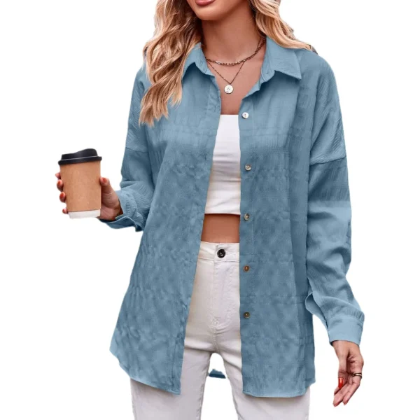 Fall and Winter New Cross-border Casual Fashion Bubble Plaid Loose Plaid Shirt Blouse - Image 2