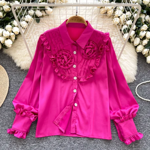 LW0745 Senior Sense Shirt Women Three-Dimensional Flower Light Luxury Temperament Blouses Elegant Women