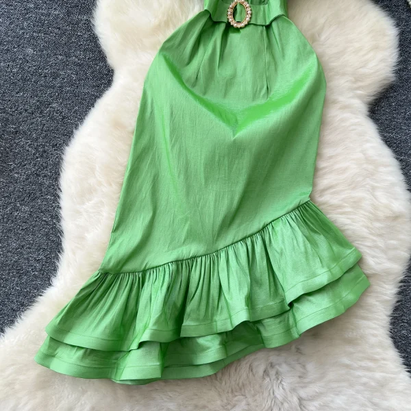 LE4772 Superior V-Neck Lotus Ladies Dress Sleeve Waist Slimming Irregular Design Sense of Banquet Dress - Image 3