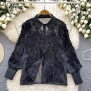 LW0746 Light Wind Minority Long-Sleeved Shirt Women'S Hollow Embroidery Lapel Slimming Women'S Blouses Elegant Women