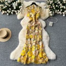 LE2621 Vintage Three-Dimensional Flower Decoration Maxi Lace Dresses Elegant Women'S Boutique Embroidery Long Fishtail Dress