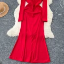 LE4769 Sexy Deep V-Neck Long Sleeve Dress Women'S Dinner Dress Heavy Heavy Diamond Flower Waist Slimming Skirt