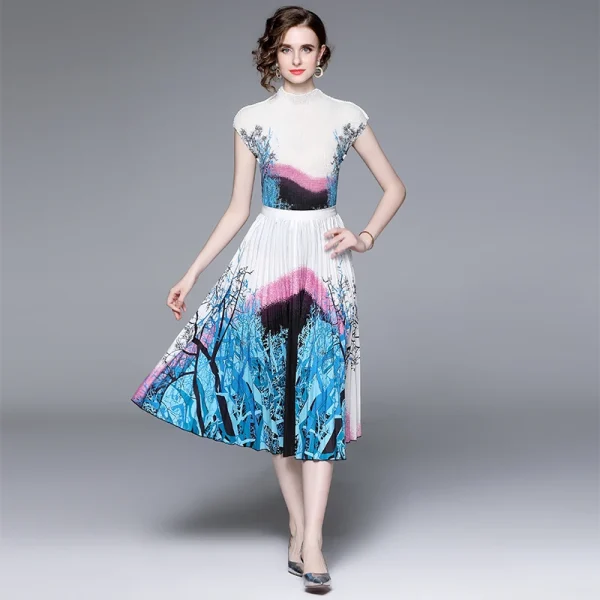 LE1267 in Stock Miyake Pleated Top Pleated Skirt Two-Piece Set 2025 New Printed Pleated Skirt Set