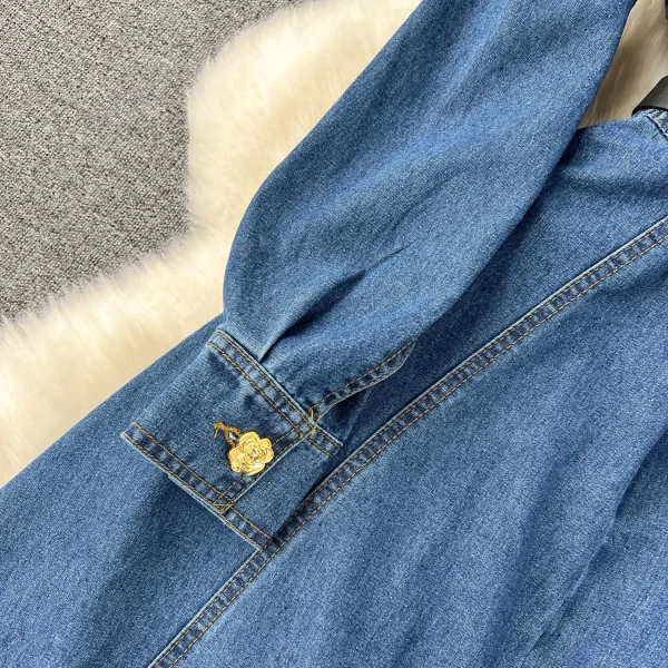 LE2649 Ladies Boutique Denim Dresseses Female Square Neck Autumn Winter Midi Dress Woman Direct Long Dresses - Image 5