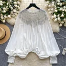 LW0835 Light Luxury Senior Sense Velvet Shirt Women Inlaid Diamond Loose Design Temperament Blouses Elegant Women