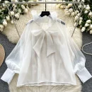 LW0831 Long Sleeve Shirt 2025 Spring New Lace-Up Ruffled Loose Temperament Blouses Elegant Women Ladies Tops For Women Casual