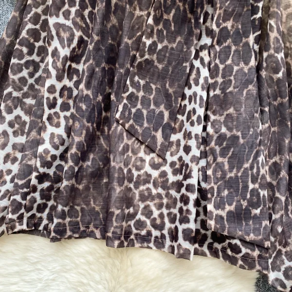 LW0708 Vintage Light Wind Leopard Print Shirt Women Butterfly Bow Tie Mesh Temperament Blouses Elegant Women Ladies - Image 4