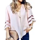 Loose V-neck Mesh Splicing Solid Color Chiffon Shirt Sweet Fresh Casual Shirt