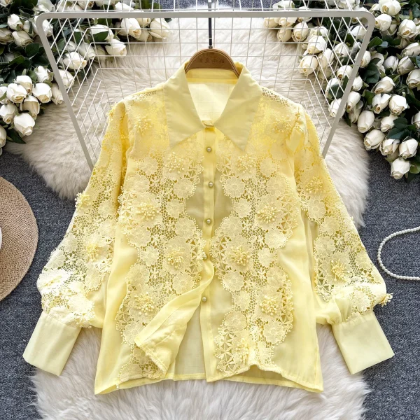 LW0746 Light Wind Minority Long-Sleeved Shirt Women'S Hollow Embroidery Lapel Slimming Women'S Blouses Elegant Women - Image 6