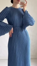 LE2587 Women'S Boutique Fold Casual Dresses Autumn Flared Long Sleeve Pleated Maxi Dresses Women Socialite Party Evening Gown