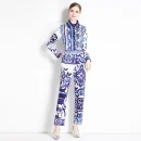 LE1861 Luxury Women'S Suit Mayorika Printed Shirt High Waisted Straight Leg Pants Formal Office Party 2 Piece Set