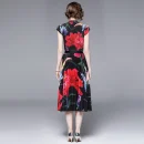 LE1278 Latest Miyake Pleated Casual Style Sets Floral Print Pleated T-Shirt and Printed Pleated Skirt Boutique Two Piece Sets