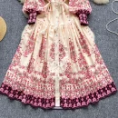 LE2629 Autumn Women Boutique Robe Lantern Long Sleeve Socialite Party Maxi Elegant Lady Dresses Hemp Belt Long Printed Dresses