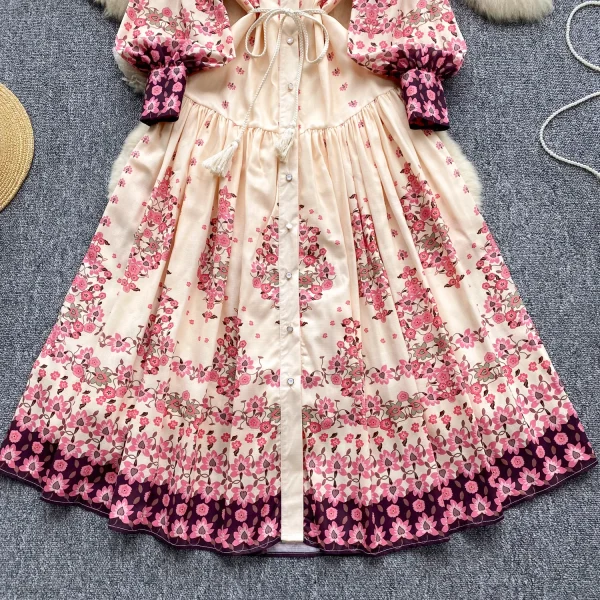 LE2629 Autumn Women Boutique Robe Lantern Long Sleeve Socialite Party Maxi Elegant Lady Dresses Hemp Belt Long Printed Dresses - Image 4