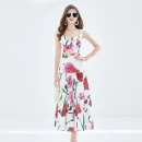 LE1383 Rose Print Stitching Chest Lift Suspender + Half Skirt Two-Piece Set Resort Style Boutique Women'S Wear With Chest Pad