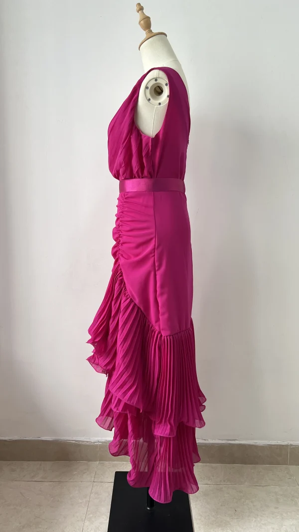 LE2642 Sexy V-Neck Autumn Chiffon Pleated Dress Woman Lotus Leaf Lace Splicing High Waist Fairy Skirt Elegant Evening Dresses - Image 5