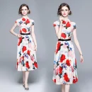 LE1246 in Stock Boutique Womens 2 Piece Sets High Quality Fabric Short-Sleeved Top Miyake Pleated Printed Long Pleated Skirt