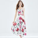 LE1383 Rose Print Stitching Chest Lift Suspender + Half Skirt Two-Piece Set Resort Style Boutique Women'S Wear With Chest Pad