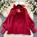 LW0831 Long Sleeve Shirt 2025 Spring New Lace-Up Ruffled Loose Temperament Blouses Elegant Women Ladies Tops For Women Casual