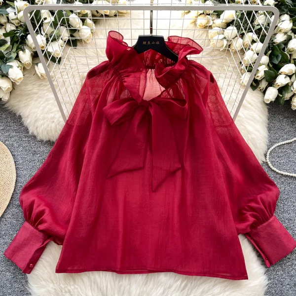 LW0831 Long Sleeve Shirt 2025 Spring New Lace-Up Ruffled Loose Temperament Blouses Elegant Women Ladies Tops For Women Casual - Image 3