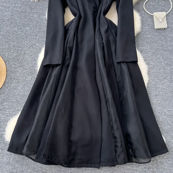 LE2766 Niche Women'S Dress 2025 Autumn Printed Dress Senior Sensor-Mesh Patchwork Print Suit Collar Waist Long Skirt - Image 6