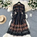 LE4770 High-End Women'S Dress 2025 Autumn Fashion Heavy Industry Hollow Hook Lace Waist Slimming Big French Skirt