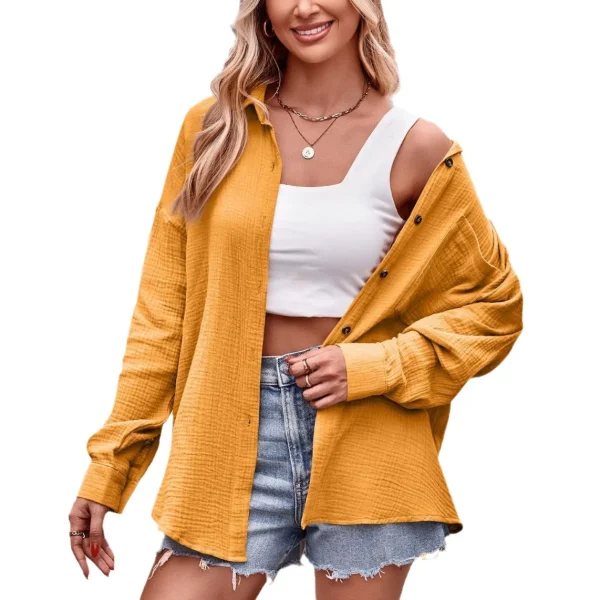 Women's Fall and Winter New Cross-border Casual Fashion Pockets Loose Long-sleeved Solid Color Shirt - Image 3