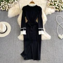 LE2583 Autumn Korean Socialite Ruffled Long Sleeve Midi Dresses Women Boutique Long Dresses Button Hip Wrap Dresses Female 2025