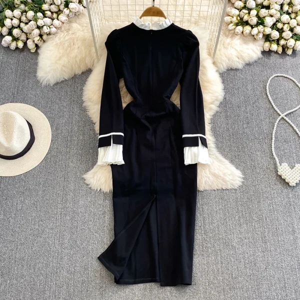 LE2583 Autumn Korean Socialite Ruffled Long Sleeve Midi Dresses Women Boutique Long Dresses Button Hip Wrap Dresses Female 2025 - Image 2